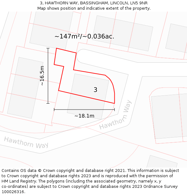3, HAWTHORN WAY, BASSINGHAM, LINCOLN, LN5 9NR: Plot and title map