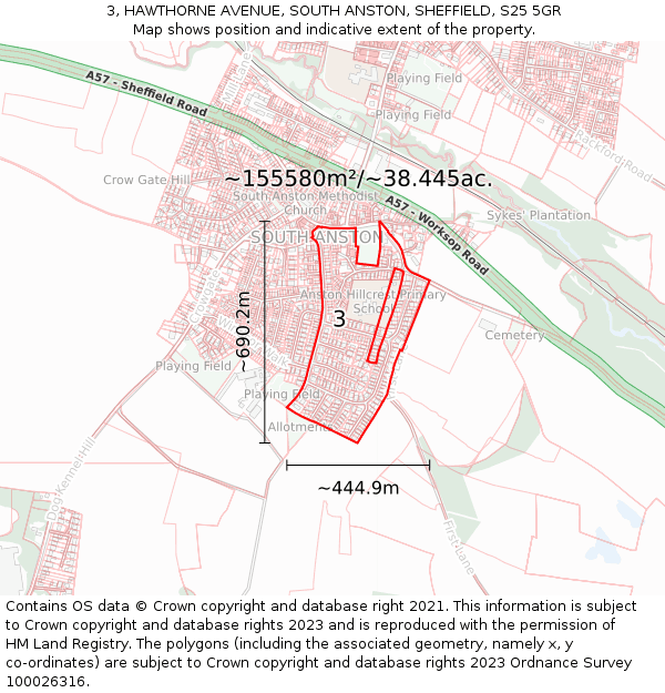 3, HAWTHORNE AVENUE, SOUTH ANSTON, SHEFFIELD, S25 5GR: Plot and title map