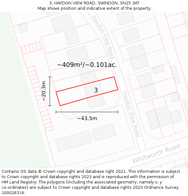 3, HAYDON VIEW ROAD, SWINDON, SN25 3AT: Plot and title map