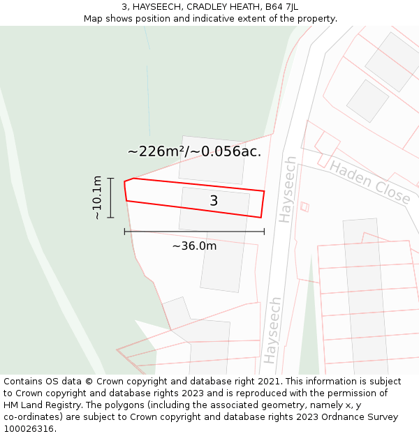 3, HAYSEECH, CRADLEY HEATH, B64 7JL: Plot and title map