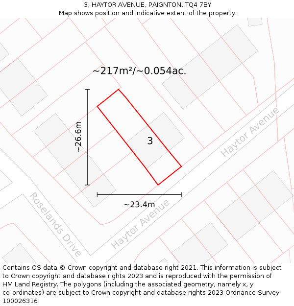 3, HAYTOR AVENUE, PAIGNTON, TQ4 7BY: Plot and title map