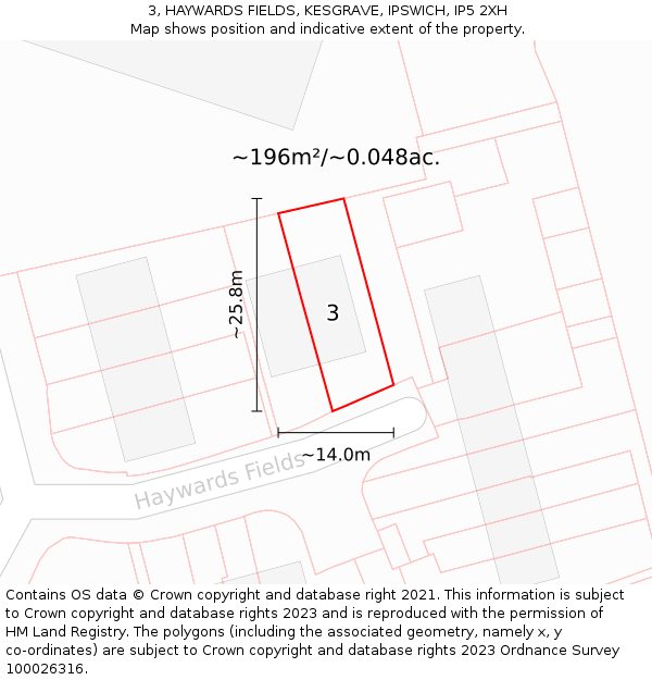 3, HAYWARDS FIELDS, KESGRAVE, IPSWICH, IP5 2XH: Plot and title map