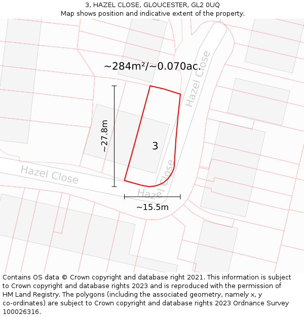 3, HAZEL CLOSE, GLOUCESTER, GL2 0UQ: Plot and title map