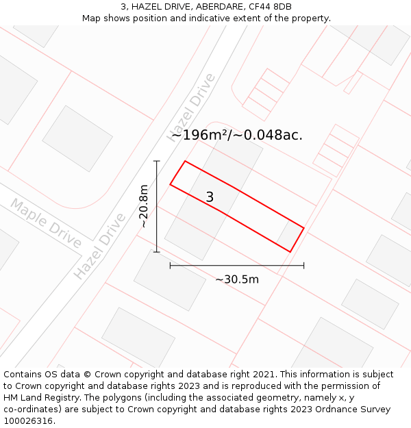 3, HAZEL DRIVE, ABERDARE, CF44 8DB: Plot and title map