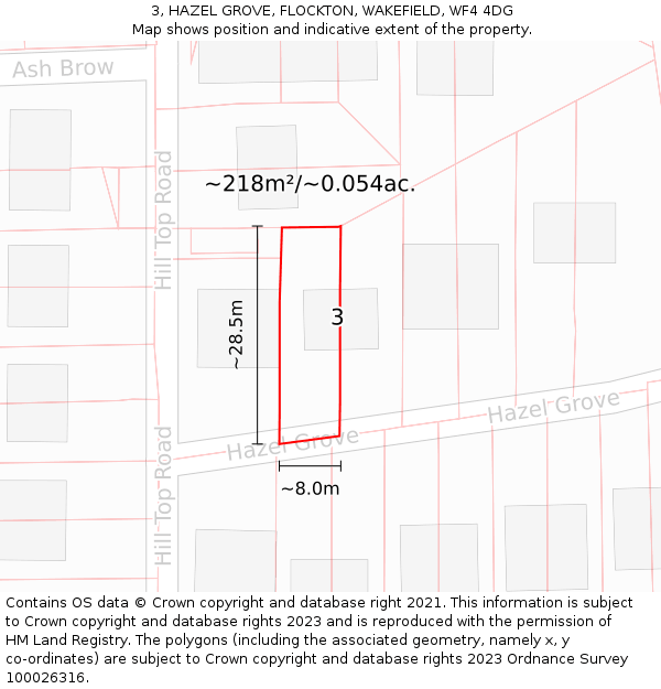 3, HAZEL GROVE, FLOCKTON, WAKEFIELD, WF4 4DG: Plot and title map