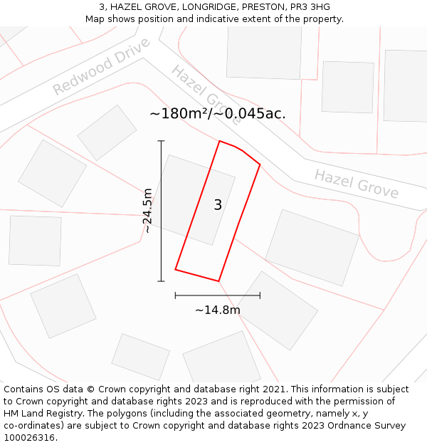 3, HAZEL GROVE, LONGRIDGE, PRESTON, PR3 3HG: Plot and title map