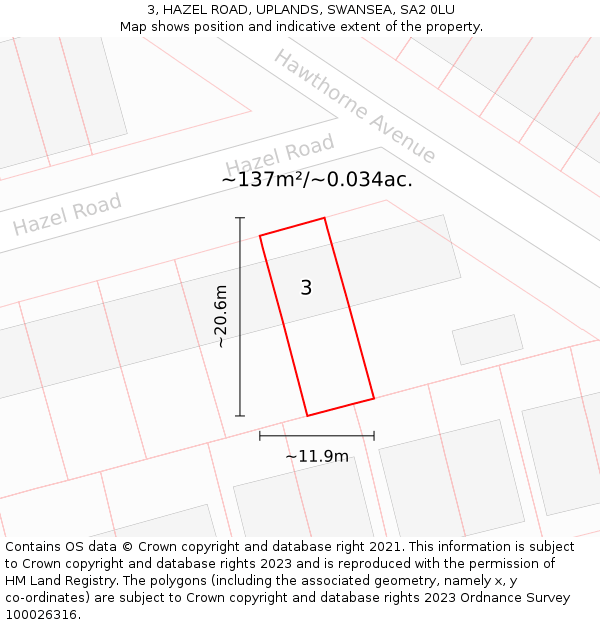 3, HAZEL ROAD, UPLANDS, SWANSEA, SA2 0LU: Plot and title map