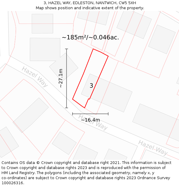 3, HAZEL WAY, EDLESTON, NANTWICH, CW5 5XH: Plot and title map