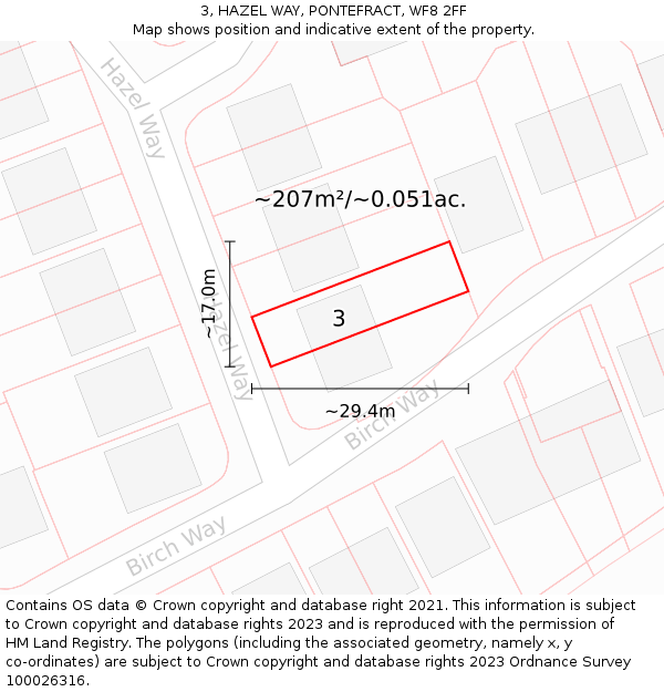 3, HAZEL WAY, PONTEFRACT, WF8 2FF: Plot and title map