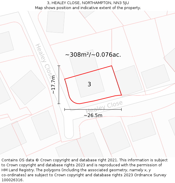 3, HEALEY CLOSE, NORTHAMPTON, NN3 5JU: Plot and title map