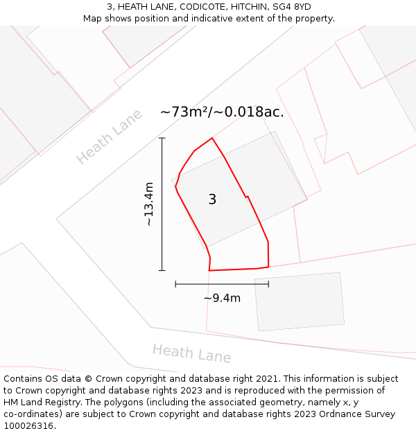 3, HEATH LANE, CODICOTE, HITCHIN, SG4 8YD: Plot and title map