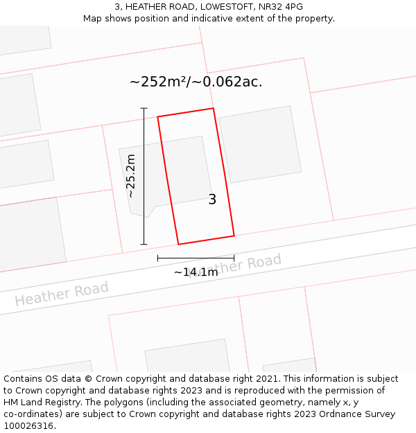 3, HEATHER ROAD, LOWESTOFT, NR32 4PG: Plot and title map