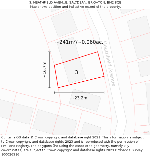 3, HEATHFIELD AVENUE, SALTDEAN, BRIGHTON, BN2 8QB: Plot and title map