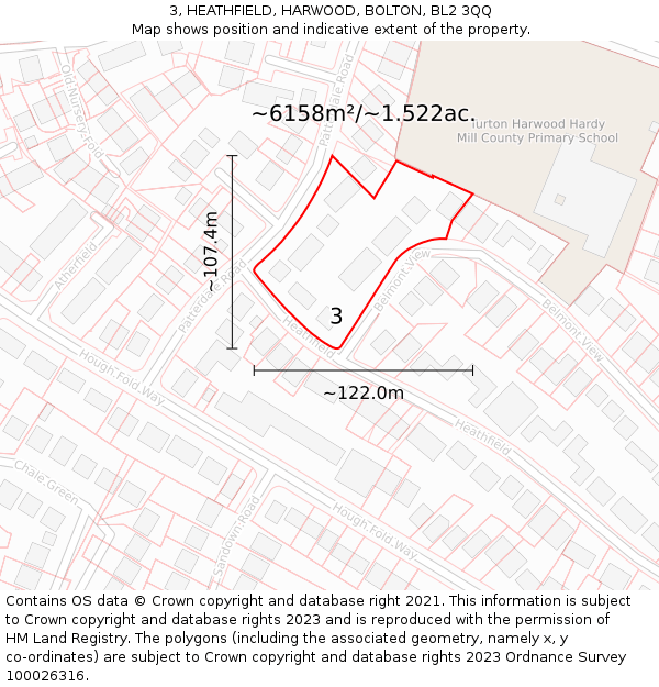 3, HEATHFIELD, HARWOOD, BOLTON, BL2 3QQ: Plot and title map