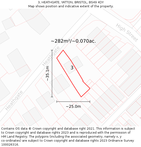 3, HEATHGATE, YATTON, BRISTOL, BS49 4DY: Plot and title map