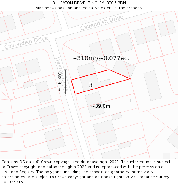 3, HEATON DRIVE, BINGLEY, BD16 3DN: Plot and title map