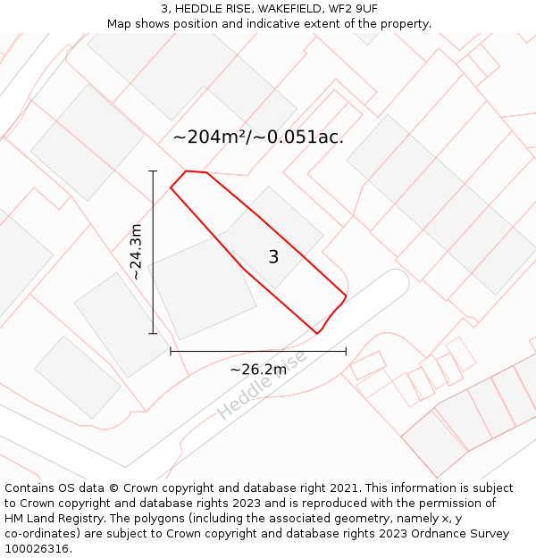 3, HEDDLE RISE, WAKEFIELD, WF2 9UF: Plot and title map