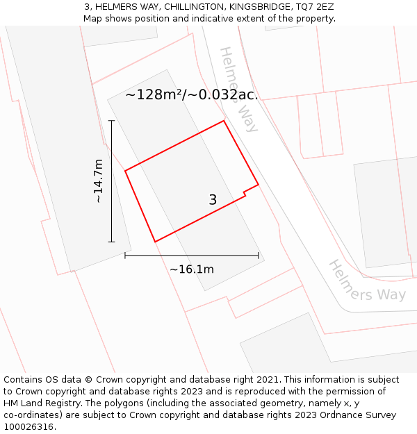 3, HELMERS WAY, CHILLINGTON, KINGSBRIDGE, TQ7 2EZ: Plot and title map