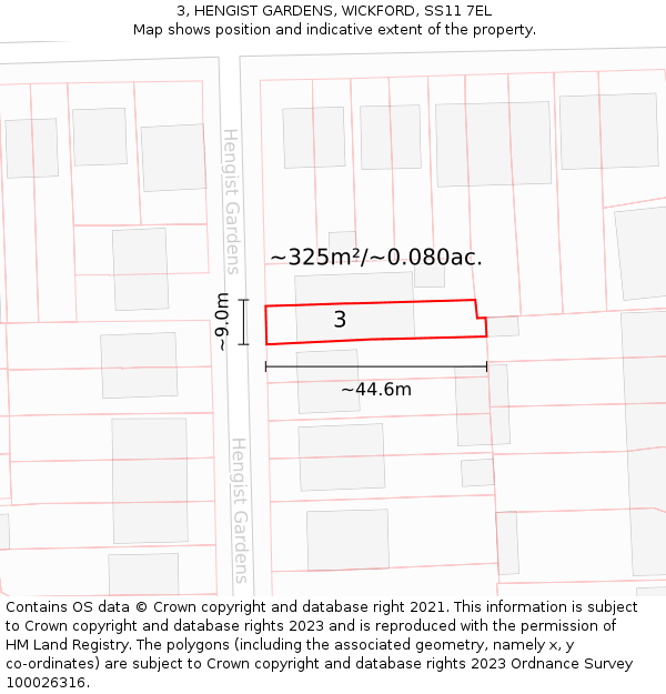 3, HENGIST GARDENS, WICKFORD, SS11 7EL: Plot and title map