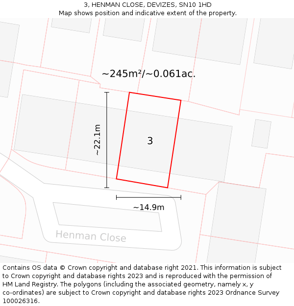 3, HENMAN CLOSE, DEVIZES, SN10 1HD: Plot and title map
