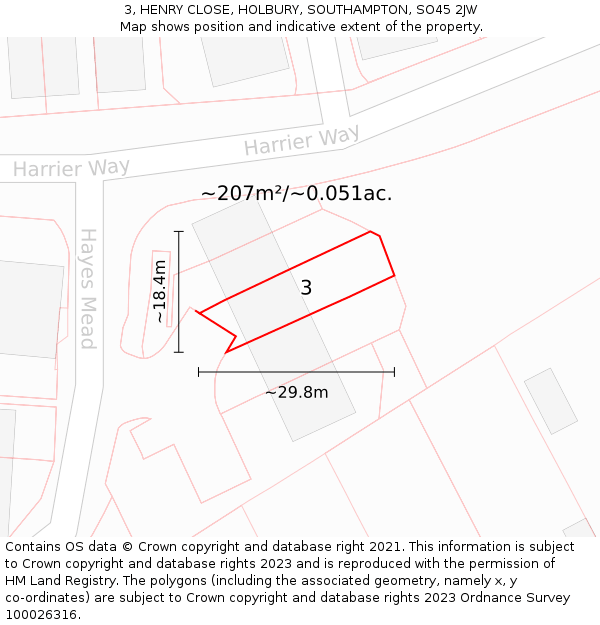 3, HENRY CLOSE, HOLBURY, SOUTHAMPTON, SO45 2JW: Plot and title map