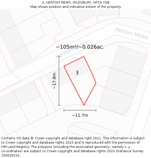 3, HENTON MEWS, AYLESBURY, HP19 7GB: Plot and title map