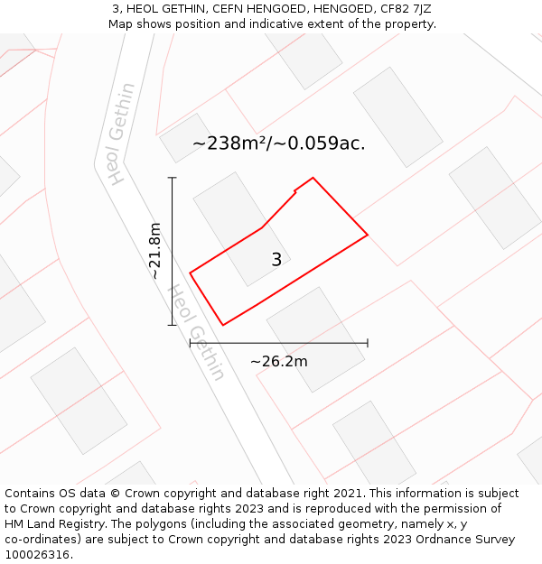 3, HEOL GETHIN, CEFN HENGOED, HENGOED, CF82 7JZ: Plot and title map