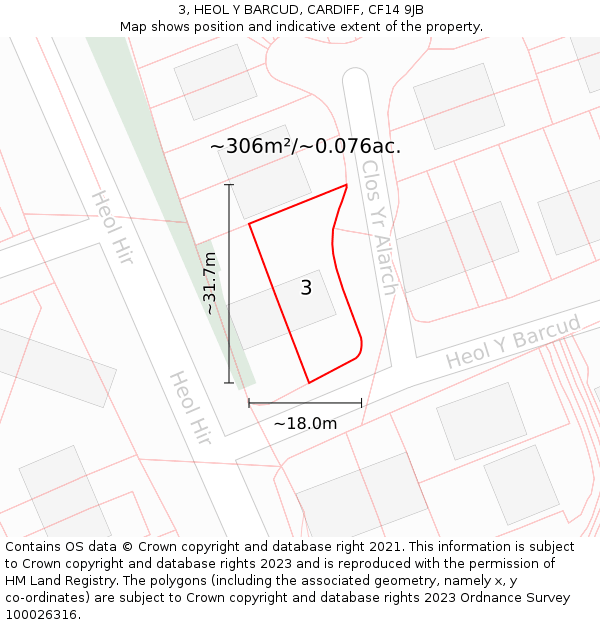 3, HEOL Y BARCUD, CARDIFF, CF14 9JB: Plot and title map
