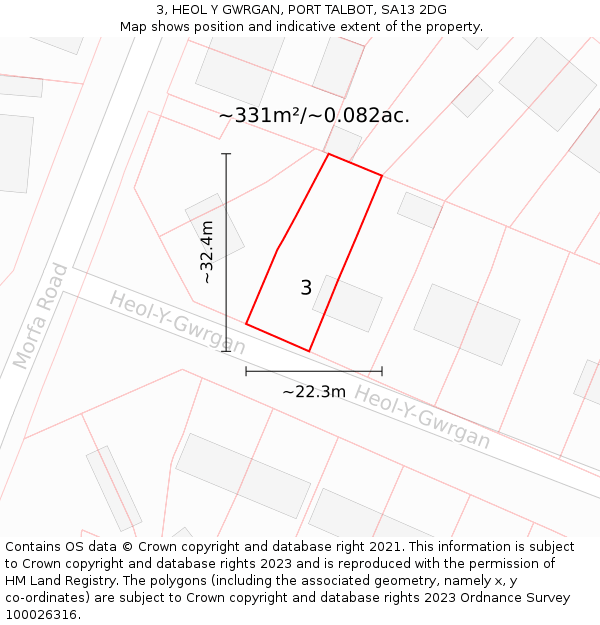 3, HEOL Y GWRGAN, PORT TALBOT, SA13 2DG: Plot and title map