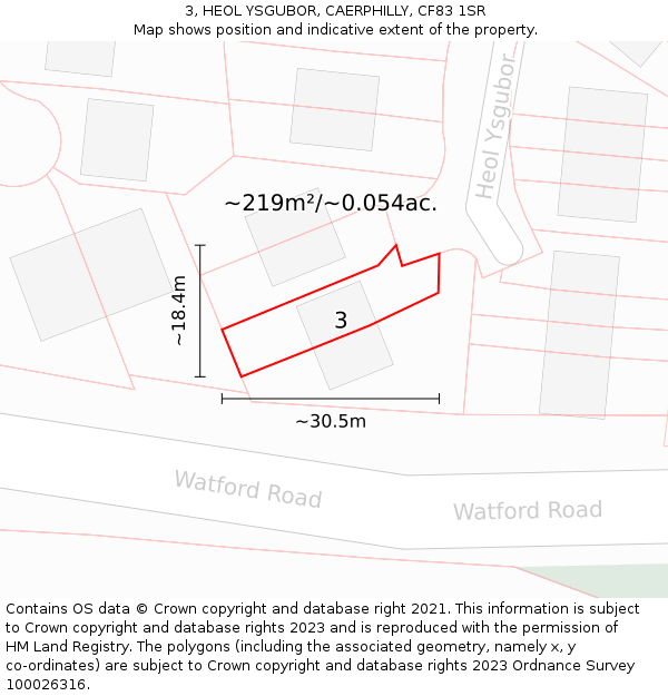 3, HEOL YSGUBOR, CAERPHILLY, CF83 1SR: Plot and title map
