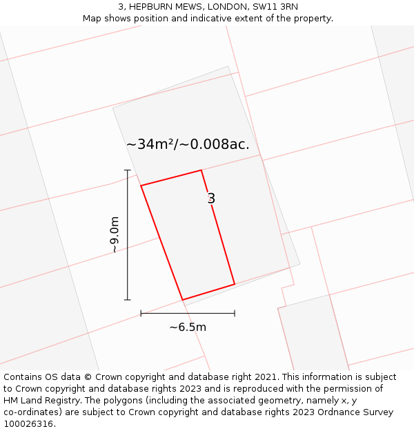 3, HEPBURN MEWS, LONDON, SW11 3RN: Plot and title map