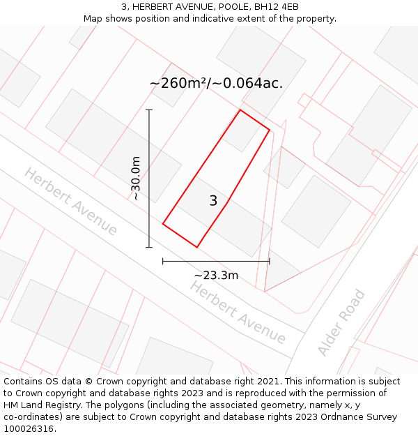 3, HERBERT AVENUE, POOLE, BH12 4EB: Plot and title map