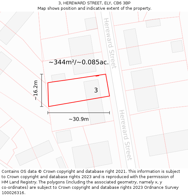 3, HEREWARD STREET, ELY, CB6 3BP: Plot and title map