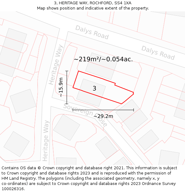 3, HERITAGE WAY, ROCHFORD, SS4 1XA: Plot and title map