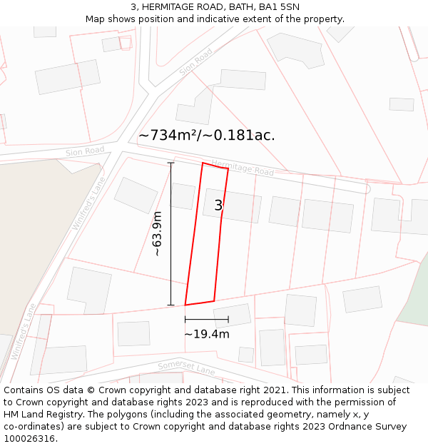 3, HERMITAGE ROAD, BATH, BA1 5SN: Plot and title map
