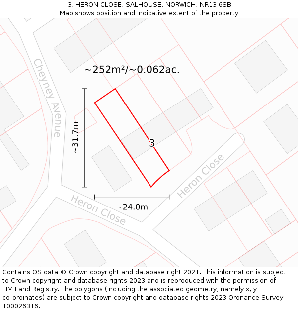 3, HERON CLOSE, SALHOUSE, NORWICH, NR13 6SB: Plot and title map