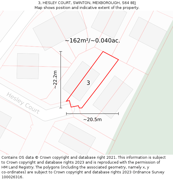 3, HESLEY COURT, SWINTON, MEXBOROUGH, S64 8EJ: Plot and title map