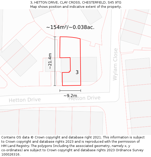 3, HETTON DRIVE, CLAY CROSS, CHESTERFIELD, S45 9TG: Plot and title map