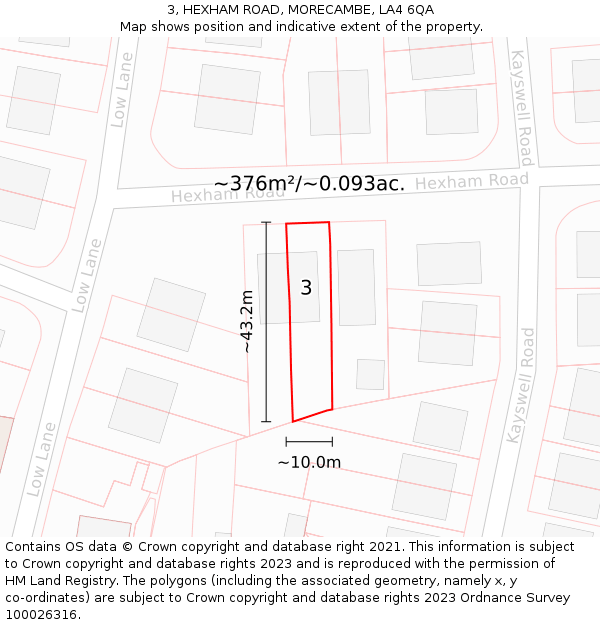 3, HEXHAM ROAD, MORECAMBE, LA4 6QA: Plot and title map