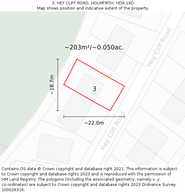 3, HEY CLIFF ROAD, HOLMFIRTH, HD9 1XD: Plot and title map