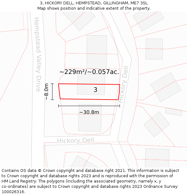 3, HICKORY DELL, HEMPSTEAD, GILLINGHAM, ME7 3SL: Plot and title map