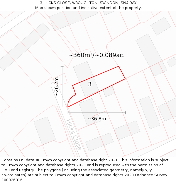 3, HICKS CLOSE, WROUGHTON, SWINDON, SN4 9AY: Plot and title map