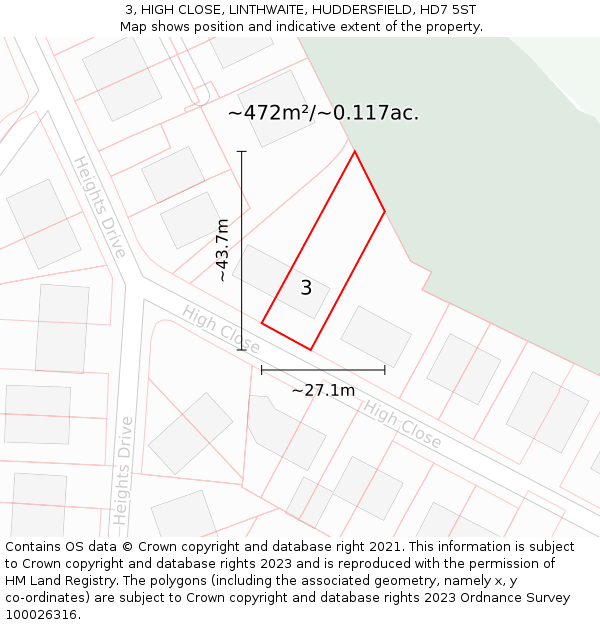 3, HIGH CLOSE, LINTHWAITE, HUDDERSFIELD, HD7 5ST: Plot and title map