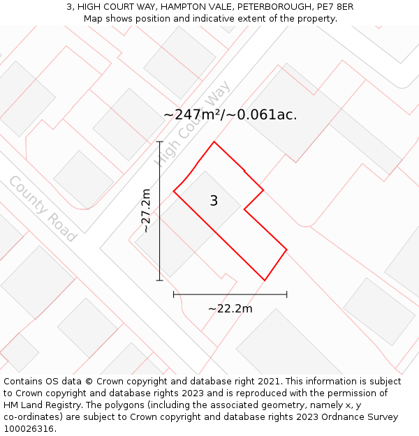 3, HIGH COURT WAY, HAMPTON VALE, PETERBOROUGH, PE7 8ER: Plot and title map
