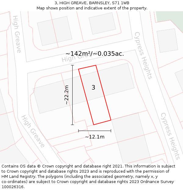 3, HIGH GREAVE, BARNSLEY, S71 1WB: Plot and title map