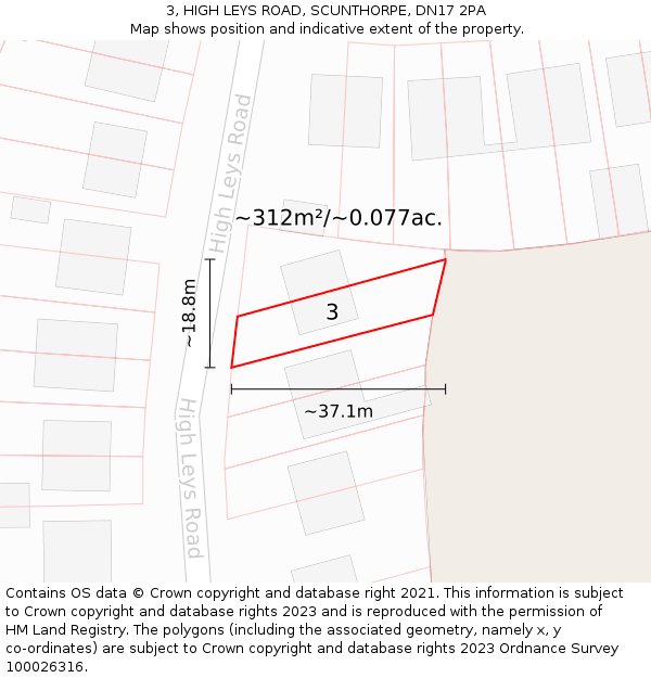 3, HIGH LEYS ROAD, SCUNTHORPE, DN17 2PA: Plot and title map