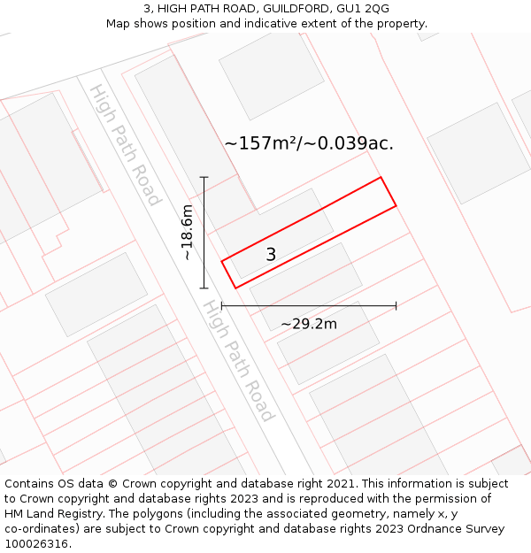 3, HIGH PATH ROAD, GUILDFORD, GU1 2QG: Plot and title map
