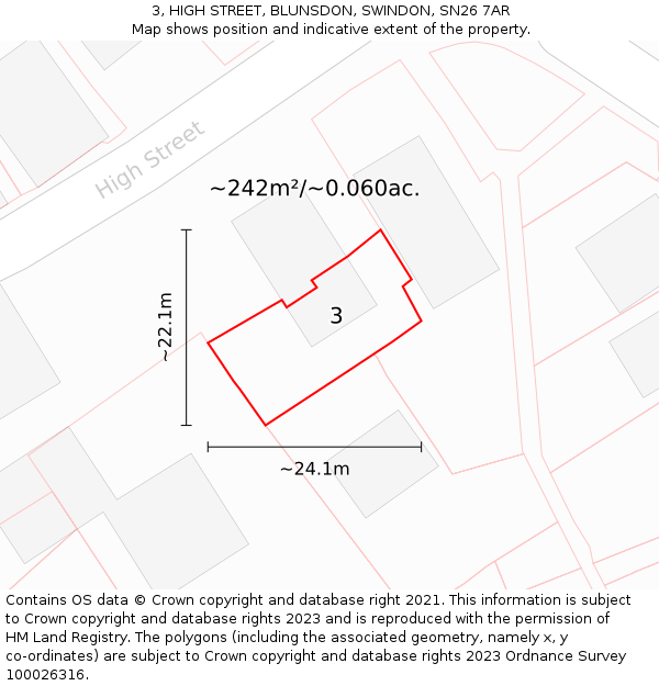 3, HIGH STREET, BLUNSDON, SWINDON, SN26 7AR: Plot and title map