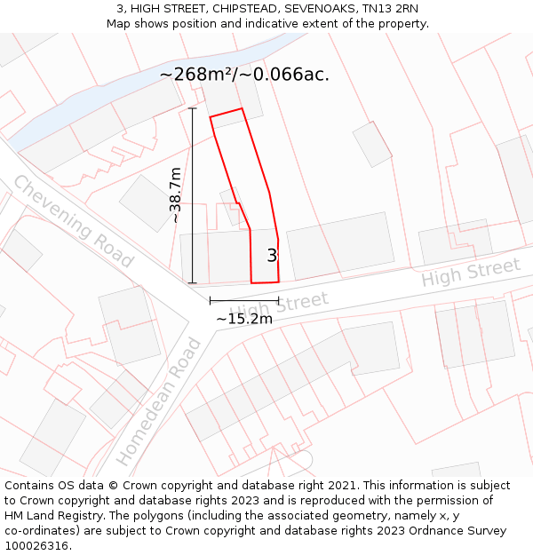 3, HIGH STREET, CHIPSTEAD, SEVENOAKS, TN13 2RN: Plot and title map