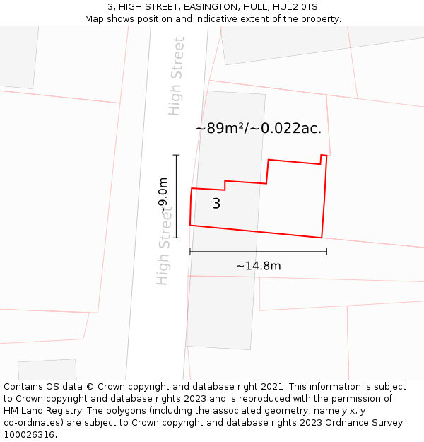 3, HIGH STREET, EASINGTON, HULL, HU12 0TS: Plot and title map